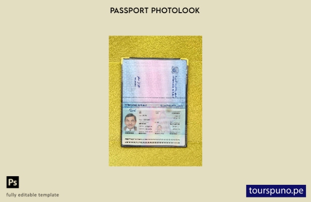 listo para imprimir la plantilla de presentación fotográfica del pasaporte de Si
